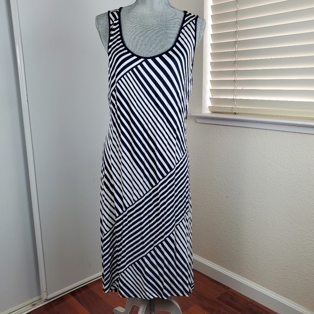 Sunday Navy Blue Striped Sleeveless Maxi Dress Large NWT